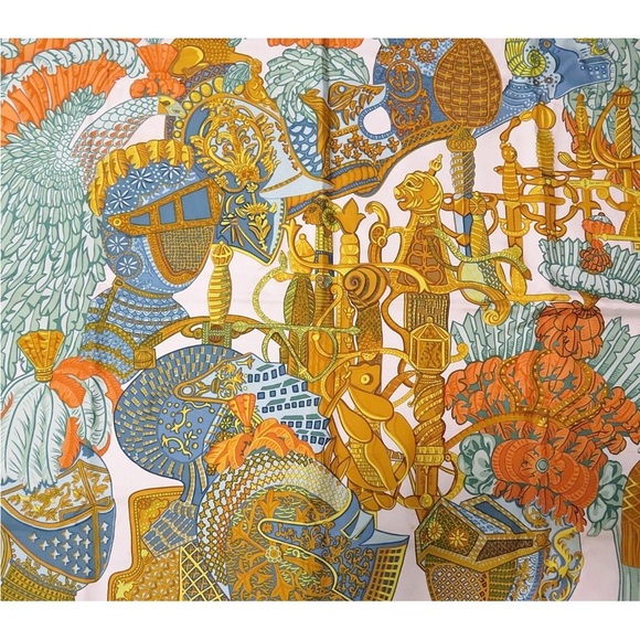 Hermes Silk Scarf with Orange and Blue Accents - Picture 4 of 12